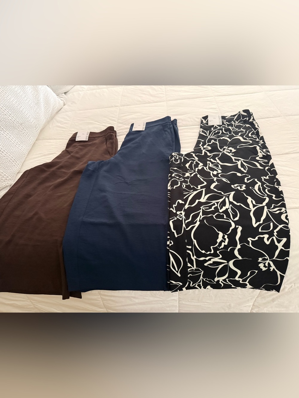 Women’s Navy, Brown & Black Floral Pants Trio - Classic Knit Pull-On